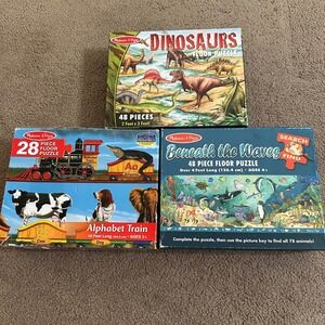 Melissa & Doug Floor Puzzle Lot Dinosaurs ABC's Alphabet Train Ocean Cardboard